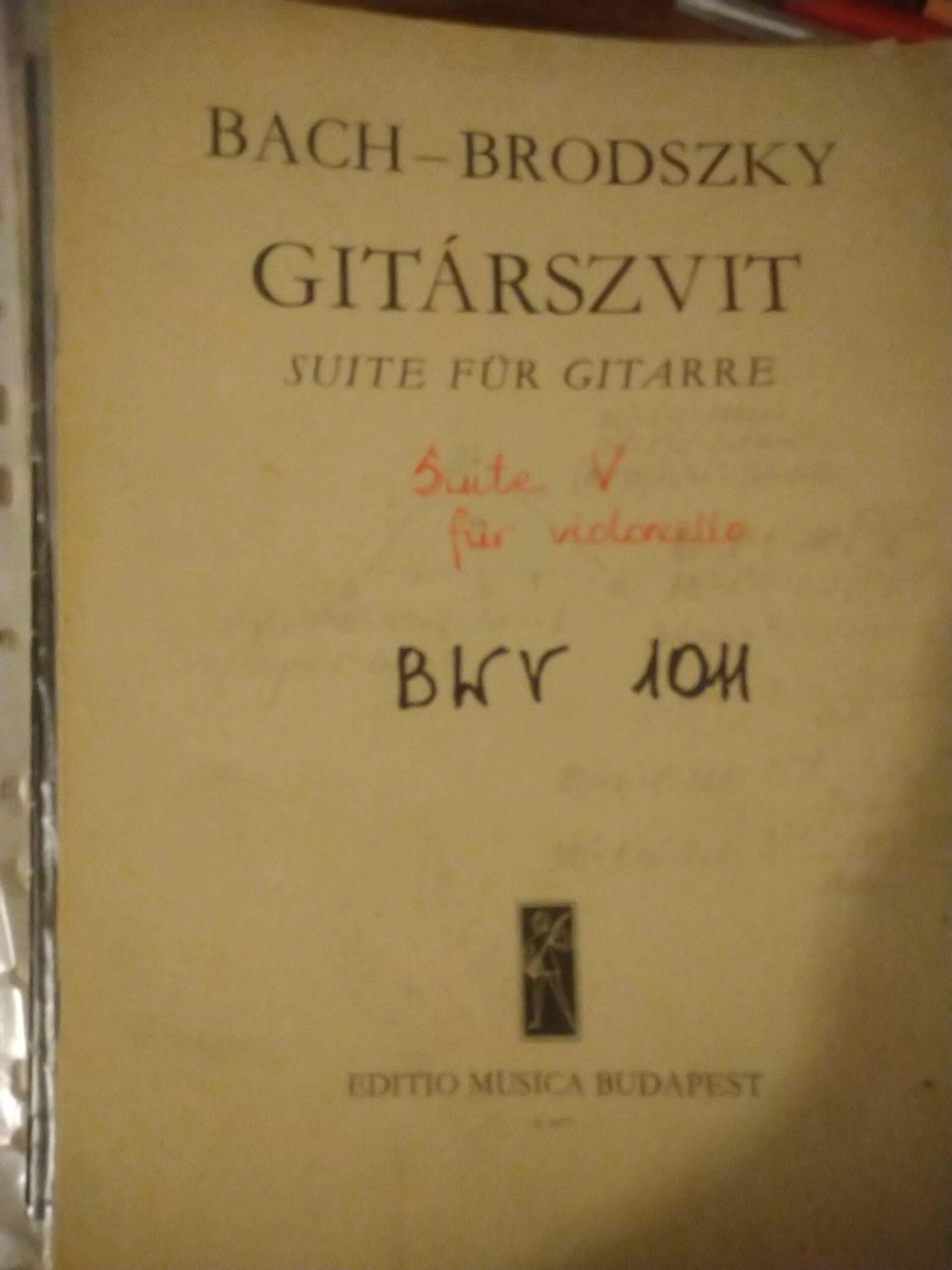 J.S.Bach V Suite violoncello - Edition Musica Budapest, transcr.Ferenc Brodszky